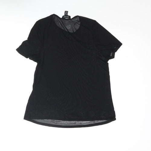 New Look Womens Black Nylon Basic Blouse Size 10 Round Neck - Semi Sheer