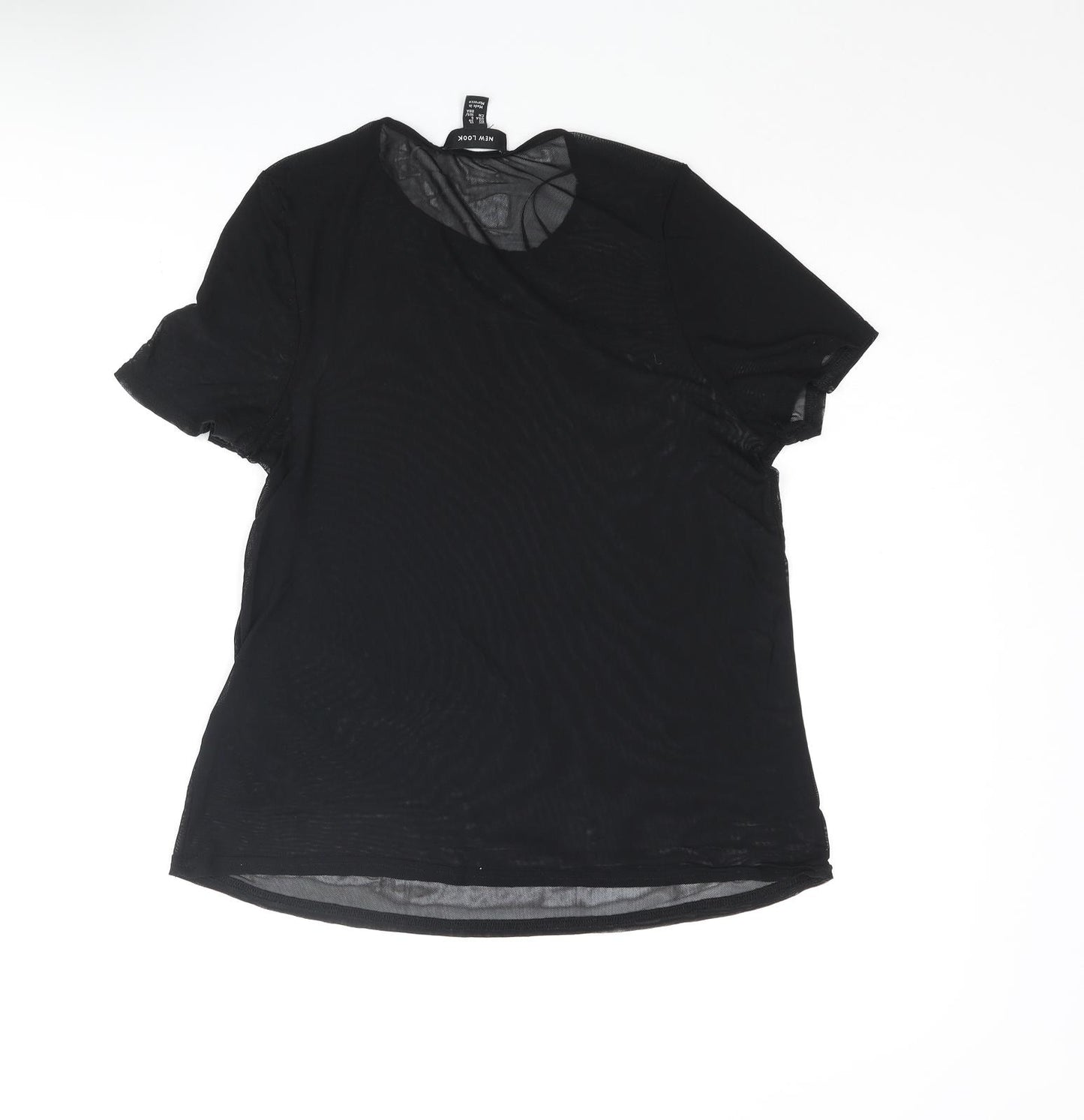 New Look Womens Black Nylon Basic Blouse Size 10 Round Neck - Semi Sheer
