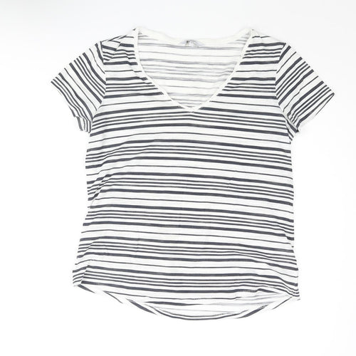 NEXT Womens White Striped Polyester Basic Blouse Size 12 V-Neck
