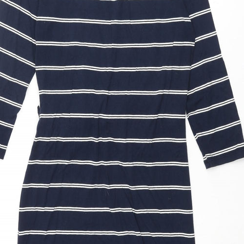 Marks and Spencer Womens Blue Striped Viscose Pencil Dress Size 10 Round Neck Pullover - Knot Detail