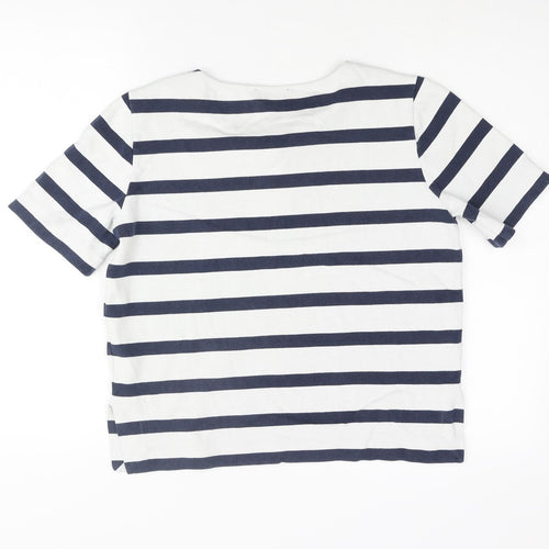 Autograph Womens Blue Striped Cotton Basic Blouse Size 10 Round Neck - Bow