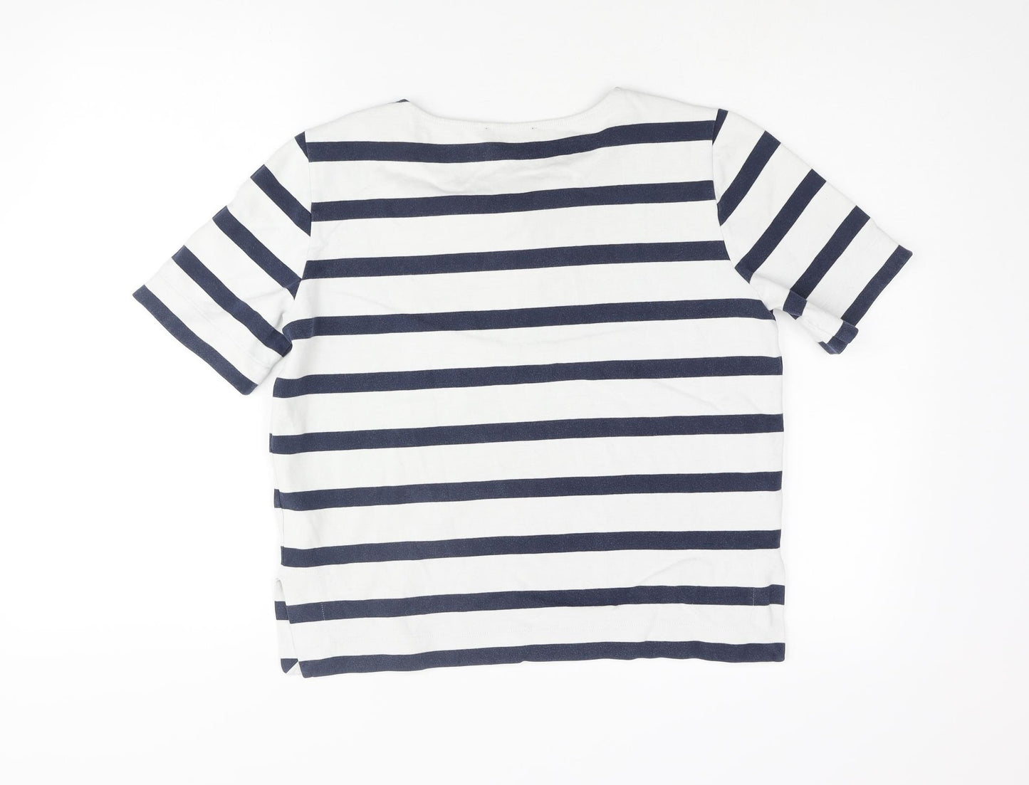 Autograph Womens Blue Striped Cotton Basic Blouse Size 10 Round Neck - Bow