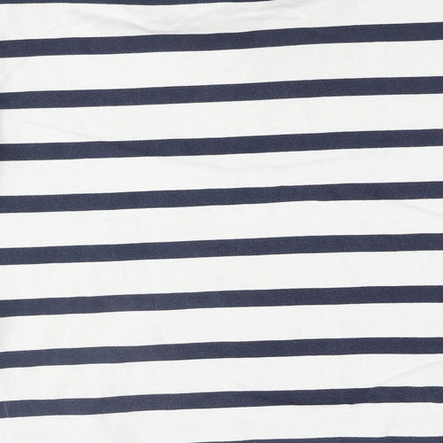 Autograph Womens Blue Striped Cotton Basic Blouse Size 10 Round Neck - Bow
