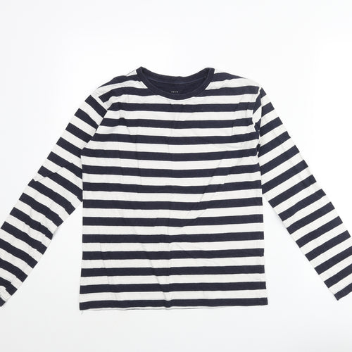 John Lewis Boys Blue Striped Cotton Basic T-Shirt Size 12 Years Crew Neck Pullover