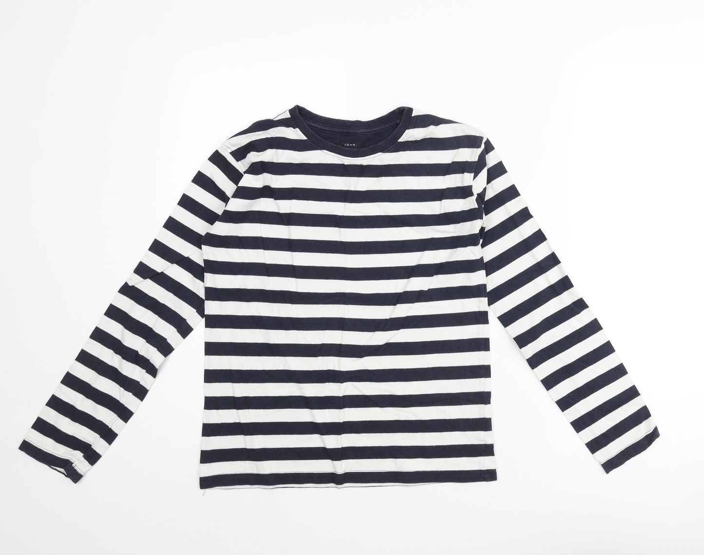 John Lewis Boys Blue Striped Cotton Basic T-Shirt Size 12 Years Crew Neck Pullover