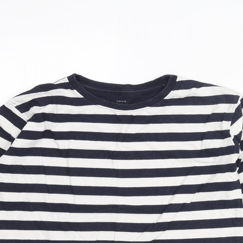 John Lewis Boys Blue Striped Cotton Basic T-Shirt Size 12 Years Crew Neck Pullover