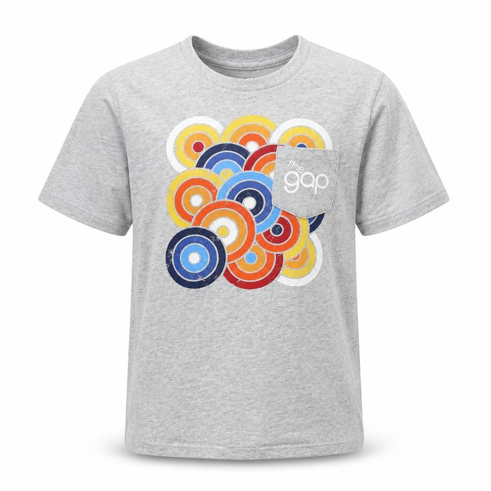 Front view of Gapo boys’ grey cotton basic t-shirt, size M, crew neck pullover - circle logo print