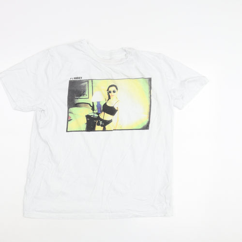 Earth Positive Womens White Cotton Basic T-Shirt Size M Crew Neck - PJ Harvey Print