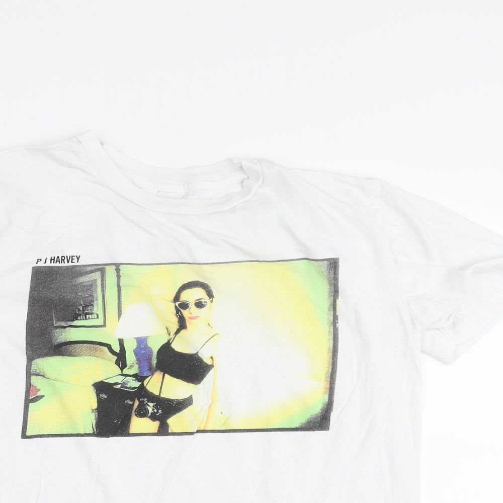 Earth Positive Womens White Cotton Basic T-Shirt Size M Crew Neck - PJ Harvey Print