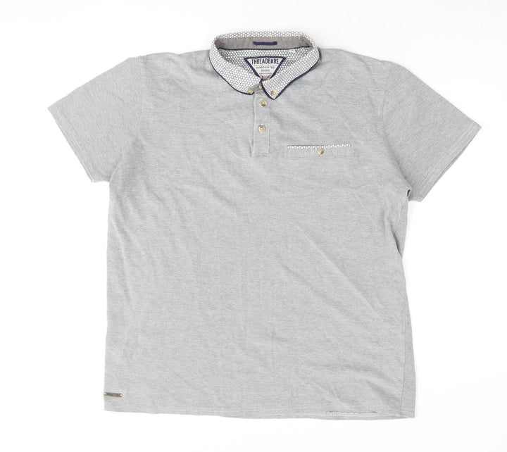 Threadbare Mens Grey Cotton Polo Size M Collared Button