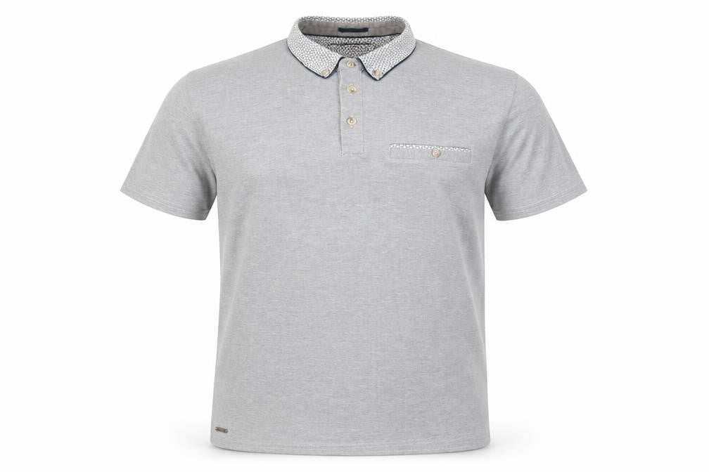 Front view of Threadbare men’s grey cotton polo, size M, collared button