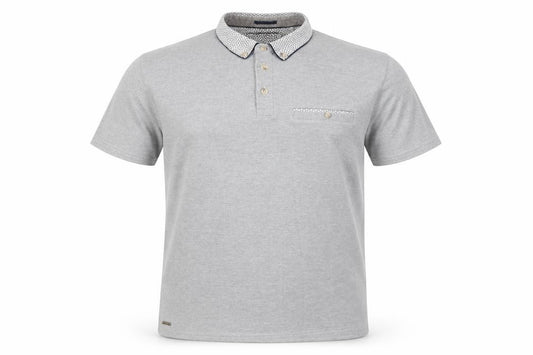 Front view of Threadbare men’s grey cotton polo, size M, collared button