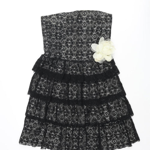 Tammy Girls Black Cotton A-Line Size 16 Years Square Neck Zip - Flower Frill