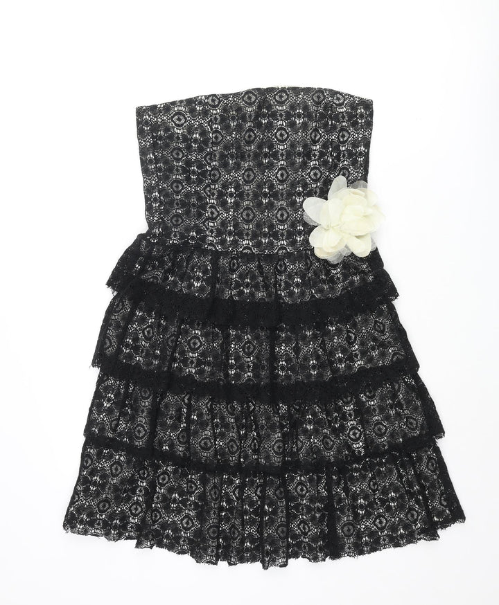 Tammy Girls Black Cotton A-Line Size 16 Years Square Neck Zip - Flower Frill