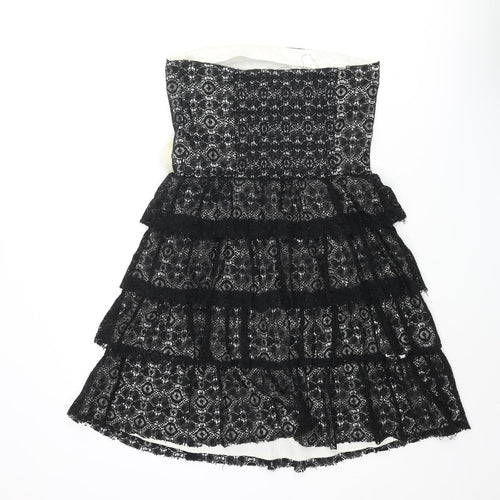 Tammy Girls Black Cotton A-Line Size 16 Years Square Neck Zip - Flower Frill