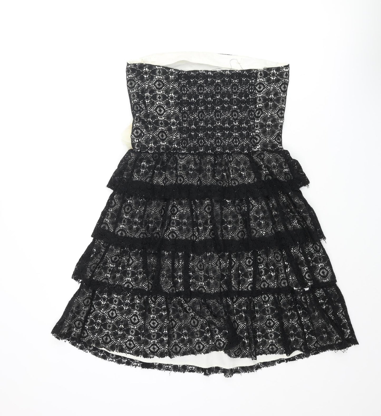 Tammy Girls Black Cotton A-Line Size 16 Years Square Neck Zip - Flower Frill