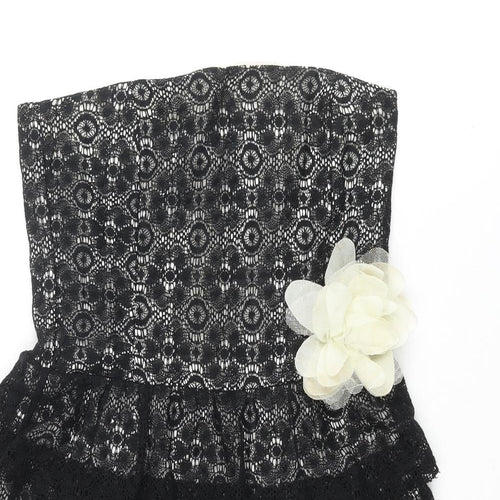 Tammy Girls Black Cotton A-Line Size 16 Years Square Neck Zip - Flower Frill