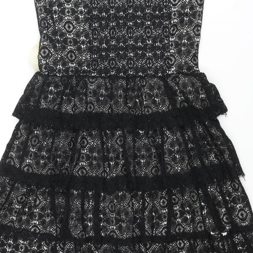 Tammy Girls Black Cotton A-Line Size 16 Years Square Neck Zip - Flower Frill