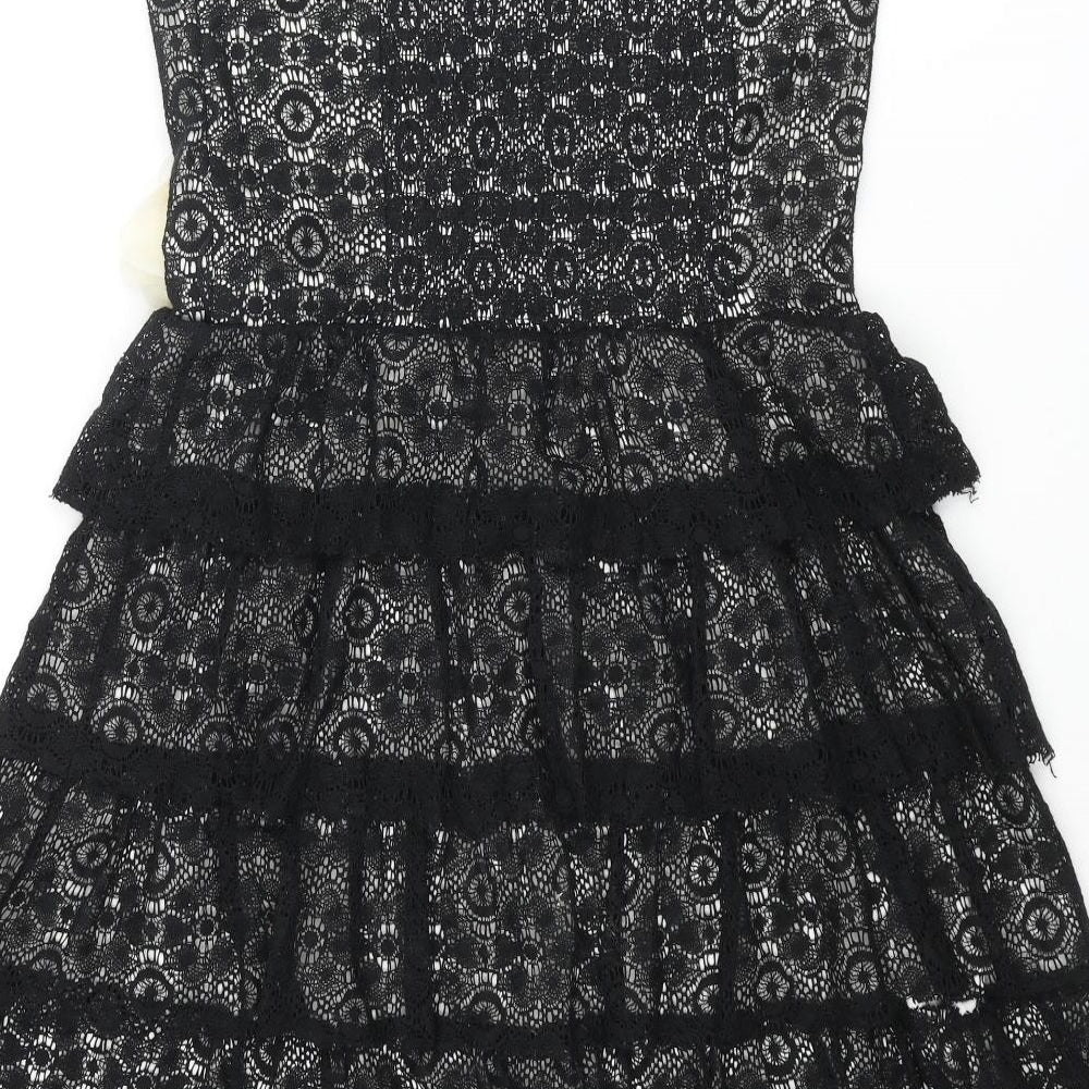 Tammy Girls Black Cotton A-Line Size 16 Years Square Neck Zip - Flower Frill