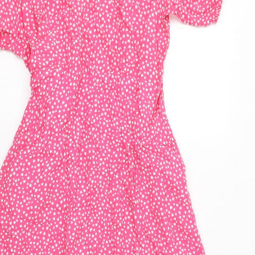 Marks and Spencer Womens Pink Geometric Viscose Wrap Dress Size 18 V-Neck Tie - Hearts