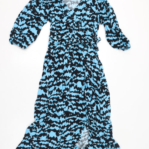 Marks and Spencer Womens Blue Viscose A-Line Size 10 V-Neck Tie