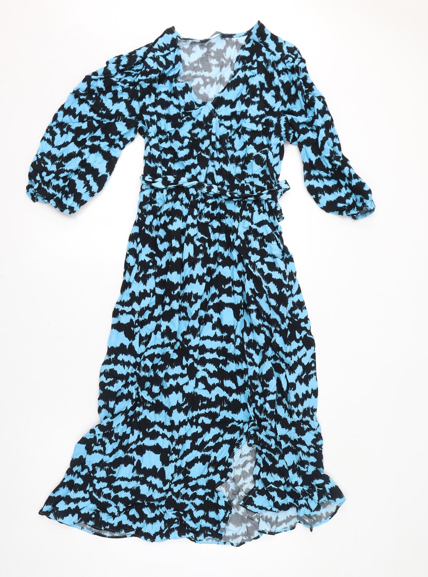 Marks and Spencer Womens Blue Viscose A-Line Size 10 V-Neck Tie