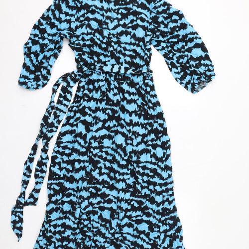 Marks and Spencer Womens Blue Viscose A-Line Size 10 V-Neck Tie
