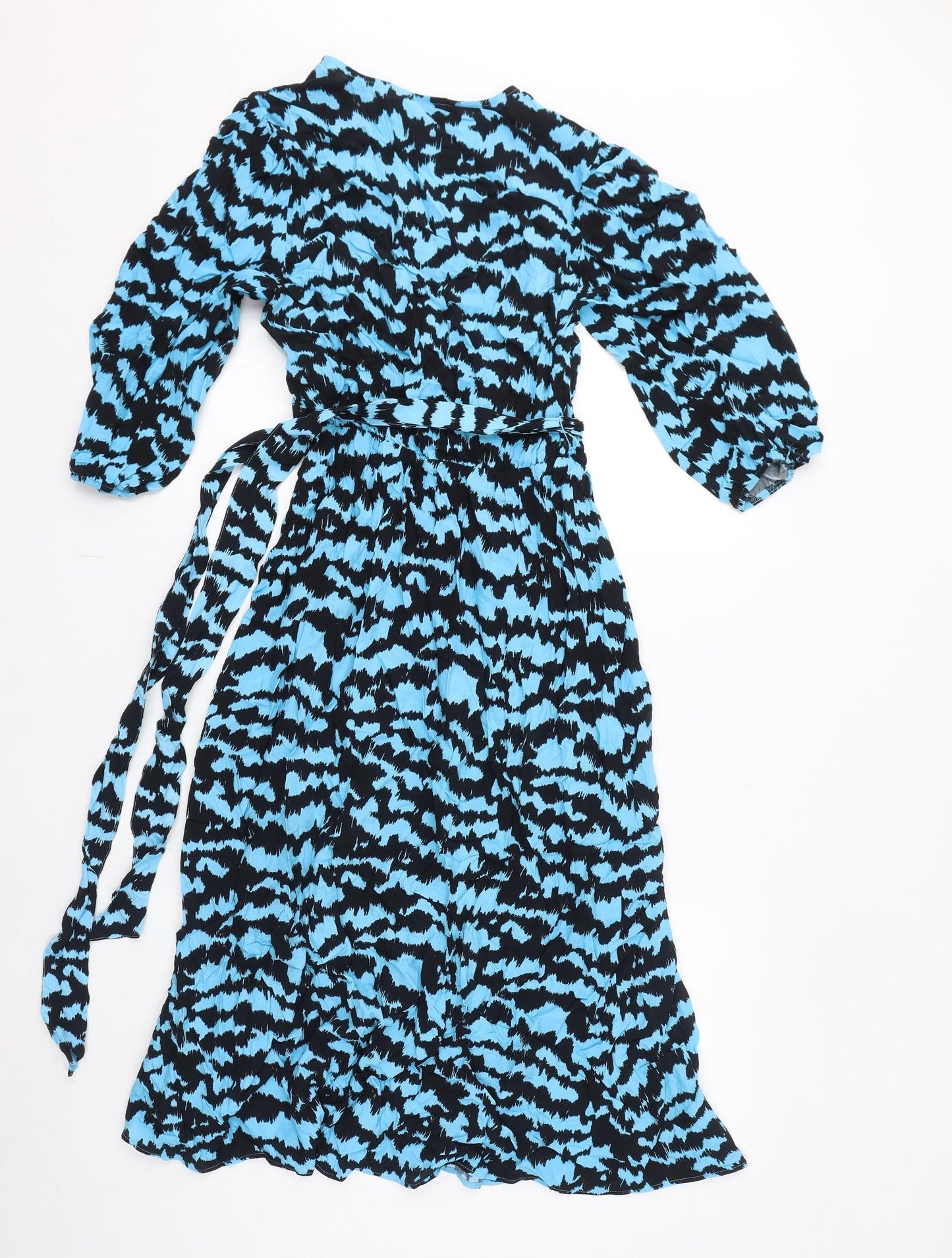 Marks and Spencer Womens Blue Viscose A-Line Size 10 V-Neck Tie