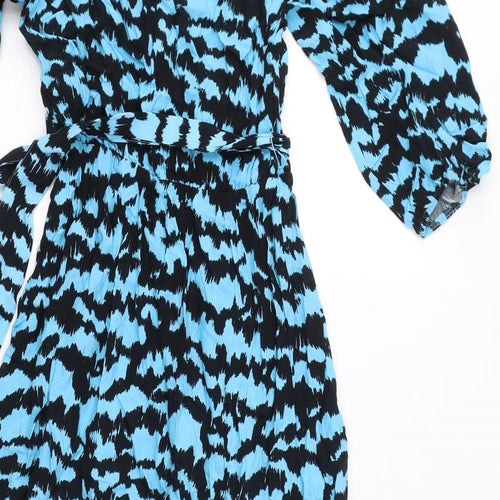 Marks and Spencer Womens Blue Viscose A-Line Size 10 V-Neck Tie
