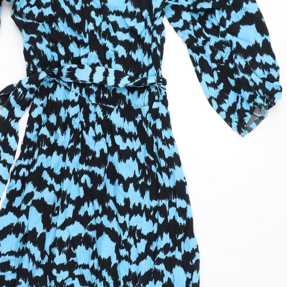 Marks and Spencer Womens Blue Viscose A-Line Size 10 V-Neck Tie