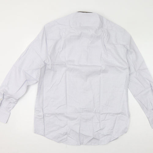Marks and Spencer Mens White Check Cotton Dress Shirt Size M Collared Button