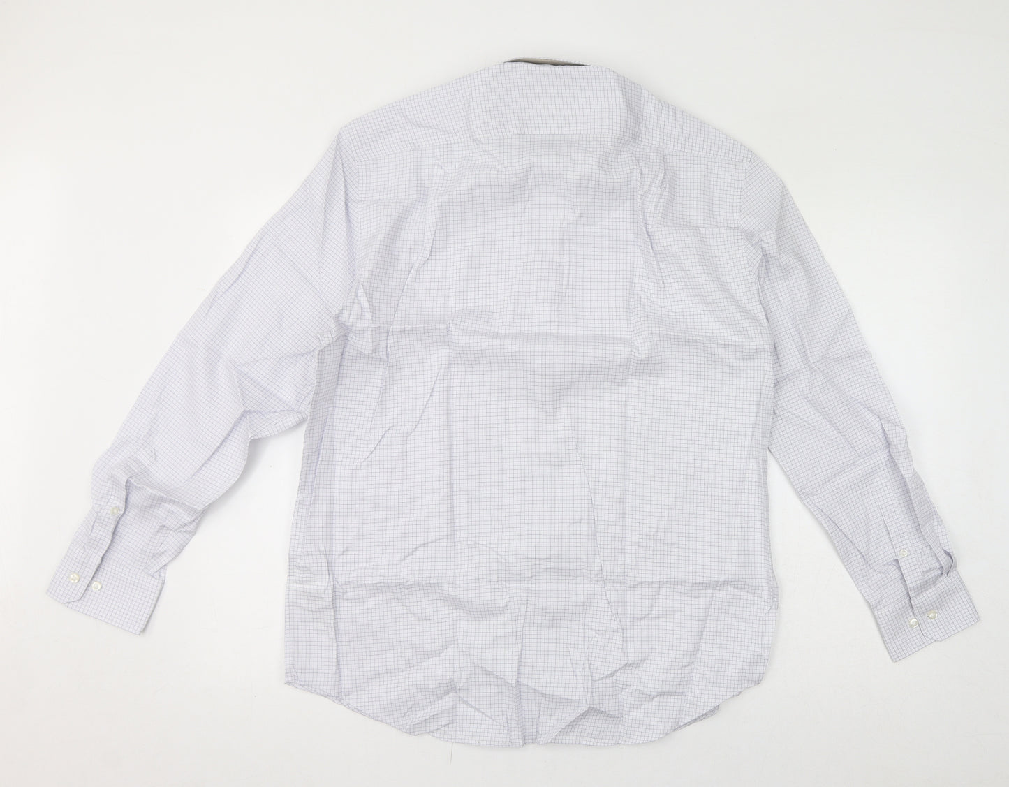 Marks and Spencer Mens White Check Cotton Dress Shirt Size M Collared Button