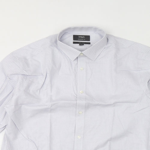 Marks and Spencer Mens White Check Cotton Dress Shirt Size M Collared Button