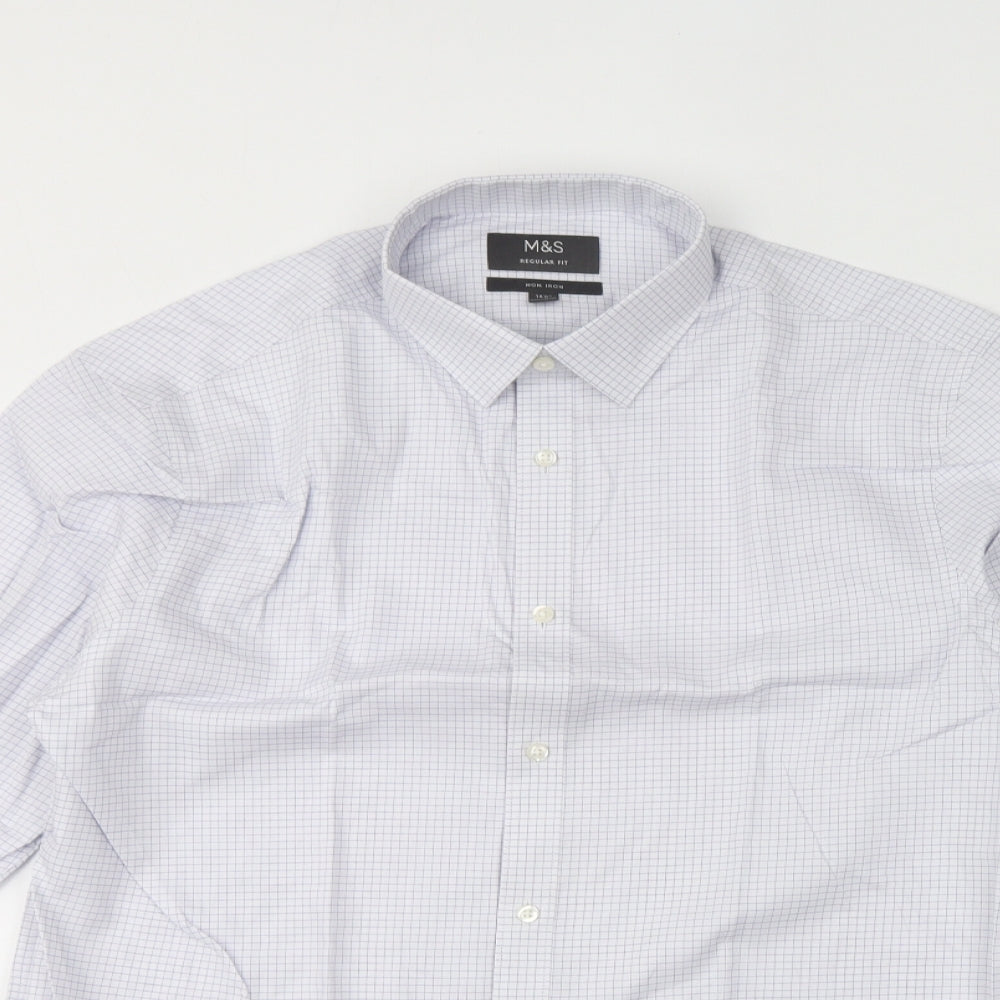 Marks and Spencer Mens White Check Cotton Dress Shirt Size M Collared Button