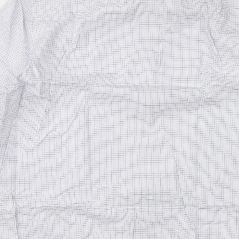 Marks and Spencer Mens White Check Cotton Dress Shirt Size M Collared Button