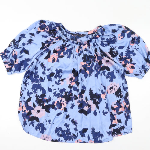 Marks and Spencer Womens Blue Floral Polyester Basic Blouse Size 12 Round Neck