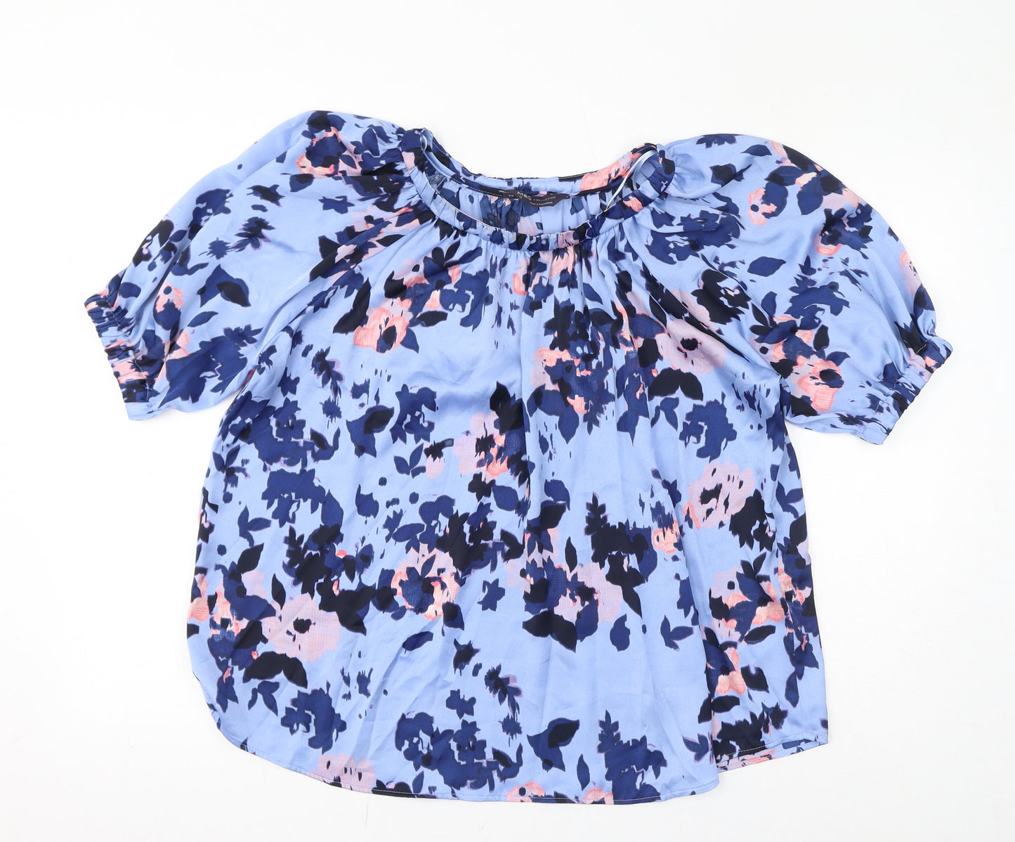 Marks and Spencer Womens Blue Floral Polyester Basic Blouse Size 12 Round Neck