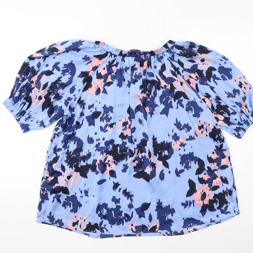 Marks and Spencer Womens Blue Floral Polyester Basic Blouse Size 12 Round Neck