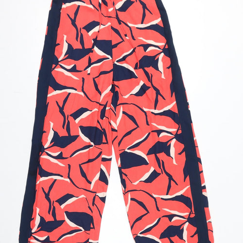 Marks and Spencer Womens Red Geometric Polyester Trousers Size 10 L28 in Regular Drawstring