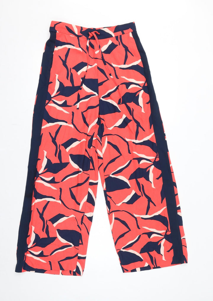 Marks and Spencer Womens Red Geometric Polyester Trousers Size 10 L28 in Regular Drawstring