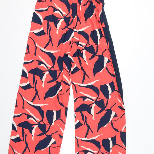 Marks and Spencer Womens Red Geometric Polyester Trousers Size 10 L28 in Regular Drawstring