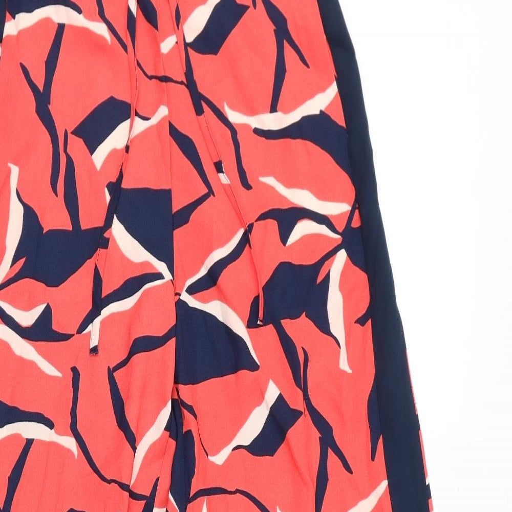 Marks and Spencer Womens Red Geometric Polyester Trousers Size 10 L28 in Regular Drawstring