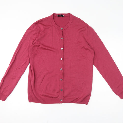 Peter Hahn Womens Pink Round Neck Wool Cardigan Jumper Size 14