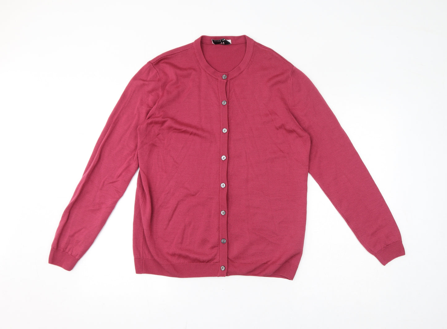Peter Hahn Womens Pink Round Neck Wool Cardigan Jumper Size 14