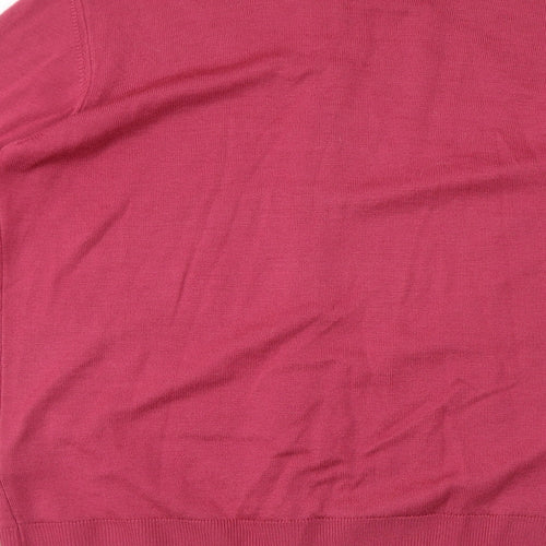 Peter Hahn Womens Pink Round Neck Wool Cardigan Jumper Size 14