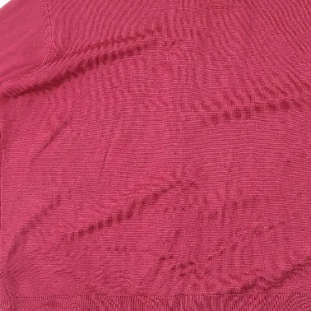 Peter Hahn Womens Pink Round Neck Wool Cardigan Jumper Size 14
