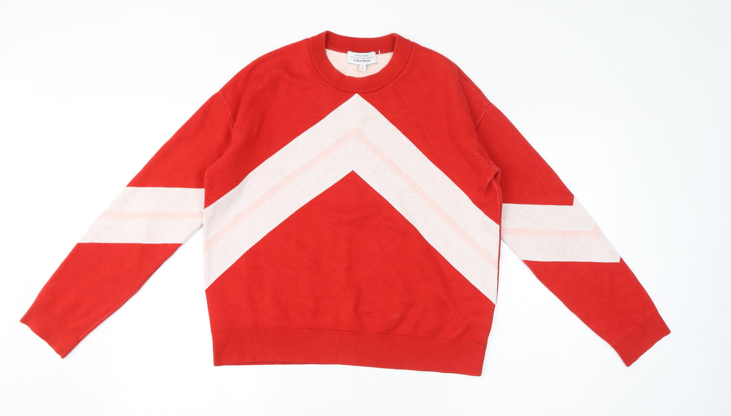 Paris Atelier Womens Red Colourblock Cotton Pullover Sweatshirt Size S Pullover