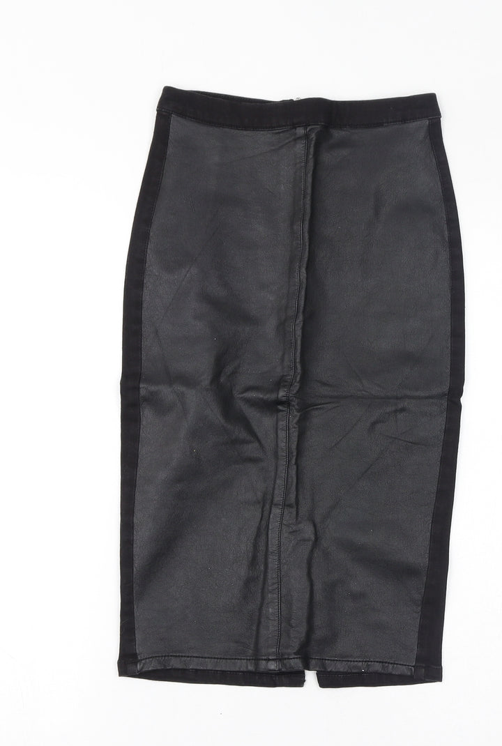 Topshop Womens Black Cotton Straight & Pencil Skirt Size 6 Zip