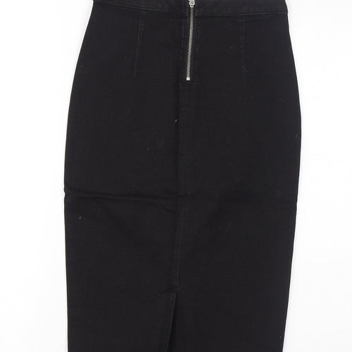 Topshop Womens Black Cotton Straight & Pencil Skirt Size 6 Zip
