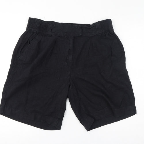 NEXT Womens Black Linen Basic Shorts Size 16 L9 in Regular Zip